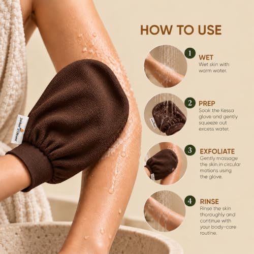 Jardin D'Oleane Moroccan Kessa Glove Scrub Brown - Exfoliating Bath Tool