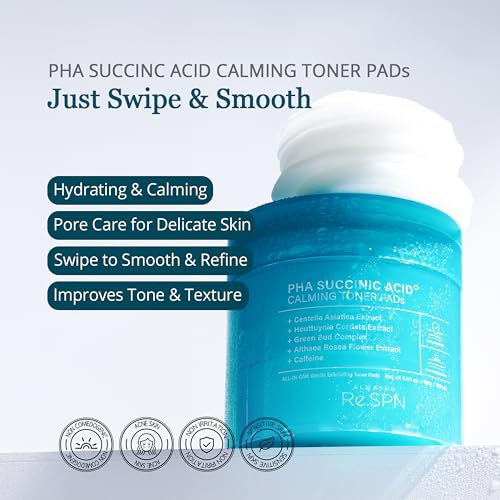 Re.SPN PHA Glass Skin Toner Pads with CICA & Succinic Acid - Vegan 70 Count