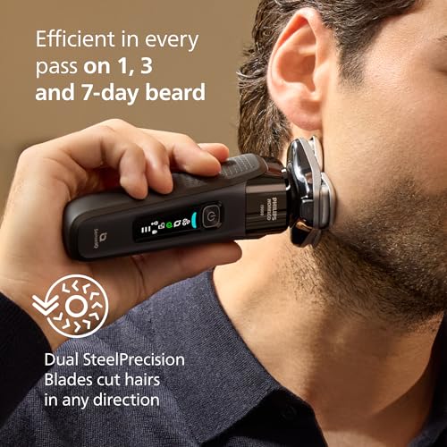 Philips Norelco Shaver i9000, Wet & Dry Electric Shaver, Ink Black, SenseIQ Technology, Triple Lift & Cut System, 360 Rotating Dual SteelPrecision Precision Blades, Nose Trimmer, Model X9000/90