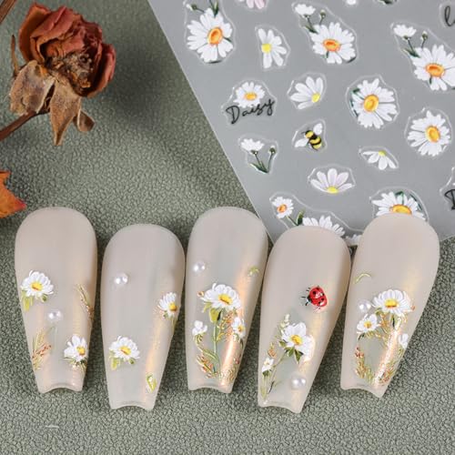 5D Floral & Fruit Nail Art Stickers - 6 Self-Adhesive Sheets