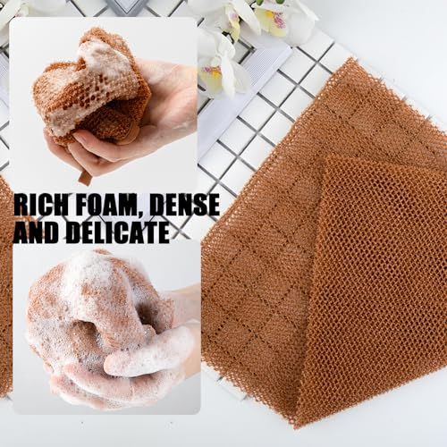 Vottcker 3-Piece African Net Sponge Bath Set Brown – Exfoliating Mesh Washcloths for Face, Back & Body