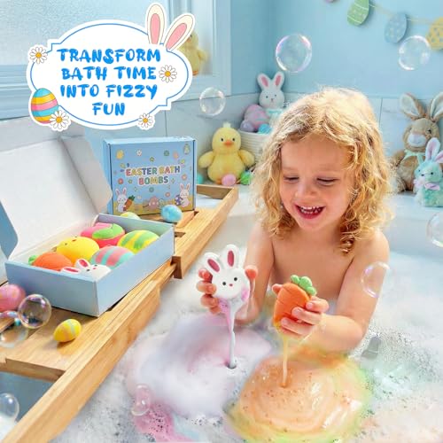 Kids Bath Bombs Easter Basket Favors - 6 Pack Bunny Carrot Bubble Bath Toys