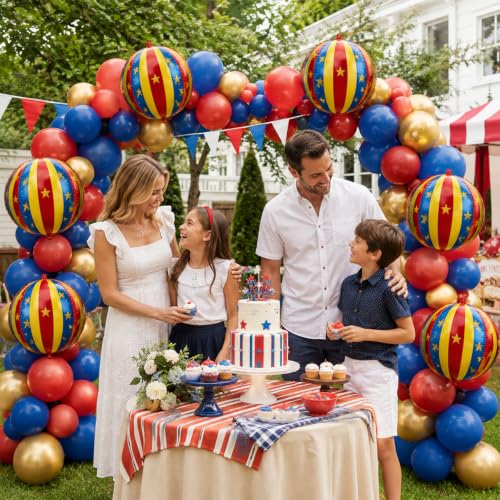 Circus Theme Foil Balloons Set - 6pcs 22 Inch Red, Blue & Yellow