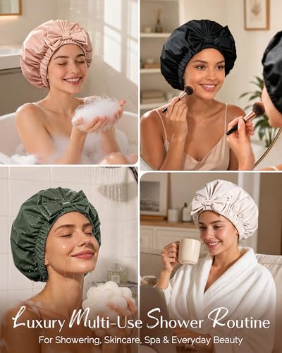 YANIBEST Reusable Waterproof Shower Cap for Women - Cute & Durable