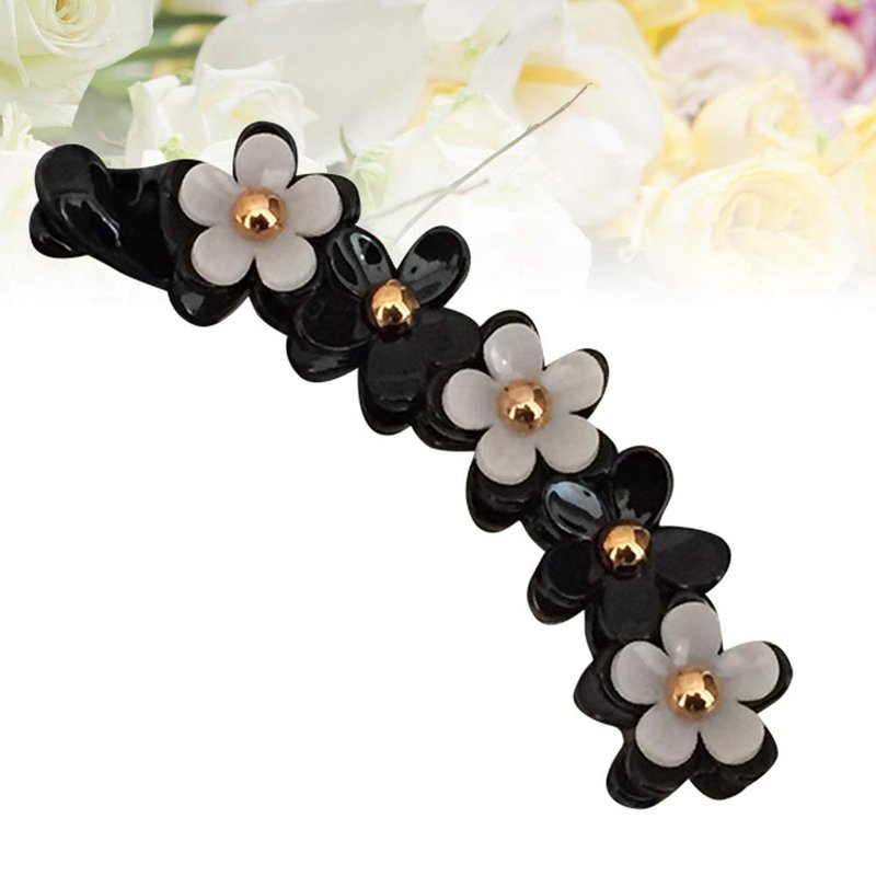 Banana Hair Clips - Toothed Ponytail Holder Hair Claw for Women | Strong Tension, Black Flower Barrette