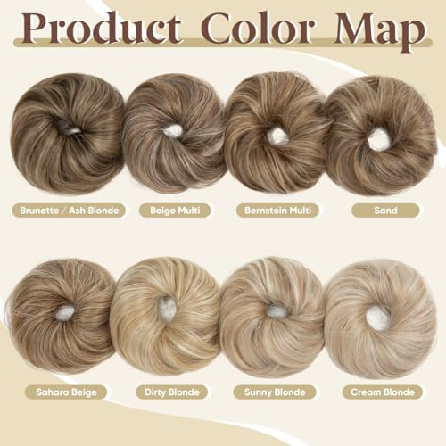 CJL HAIR 2PCs Small Cute Messy Bun Hair Piece for Thin Hair Women Mini Synthetic Curly Bun Scrunchies Updo Hairpieces Sunny Blonde