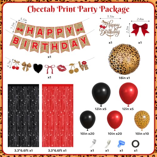 Red Cheetah Print Balloons & Birthday Decorations Set - 72pcs