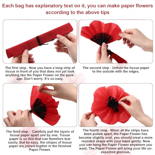WILLBOND 18 Pcs Halloween Red Poppy Paper Flowers - 6, 8, 12 Inch Decor