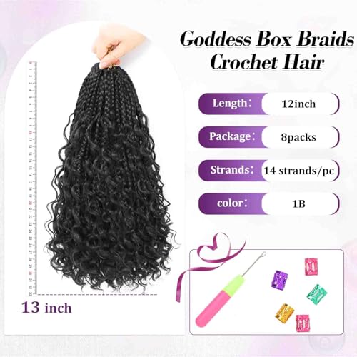 BEFUNNY 12 Inch Goddess Box Braids Crochet Hair - 8 Pack Boho Braids