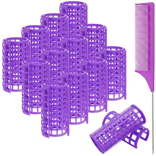 Mindow 13 Pcs No Heat Hair Rollers Set - 1.4 Inch Large Purple Curlers