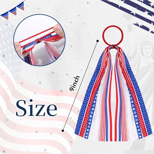 American Flag Cheer Hair Bow - 4th of July Ponytail Holder
