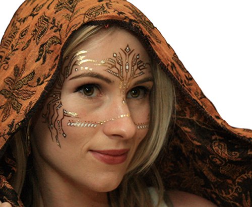 Gold Temporary Tattoos for Festivals - Waterproof Masquerade Face Art