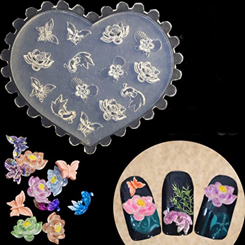 5PCS Silicone Nail Art Mold Set - 3D Flower, Butterfly, Tortoise & Leaf Designs for DIY Nail Decorations