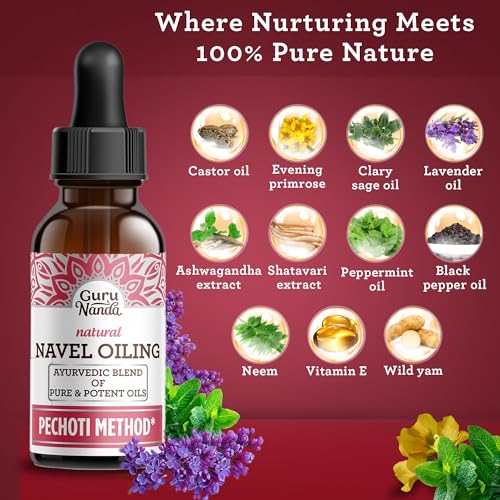 GuruNanda Navel Oiling - 100% Natural Belly Button Oil, 2 Fl Oz - Supports Digestion & Hydration