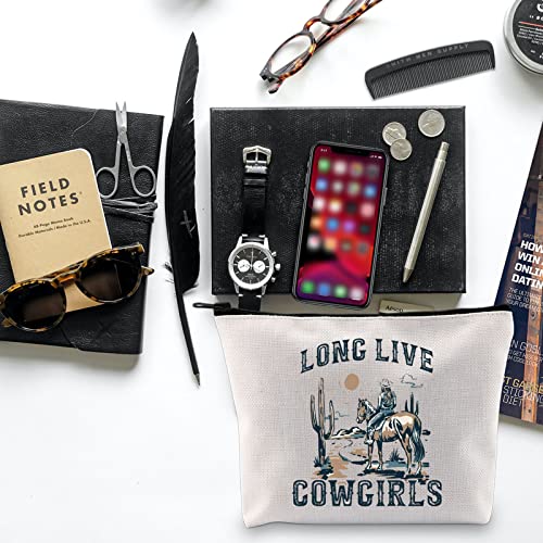 Long Live Cowgirl Western Rodeo Zipper Makeup Bag - Western Women Cosmetic Bag