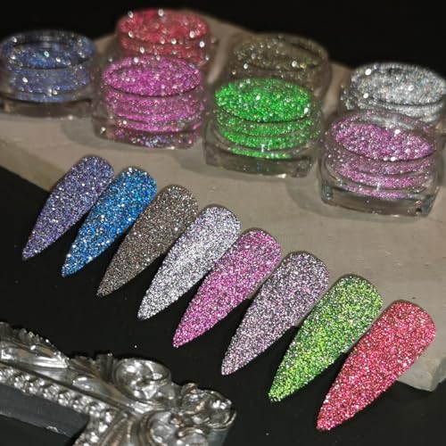 8-Color Reflective Glitter Powder Set for Nail Art - Fcozpjk