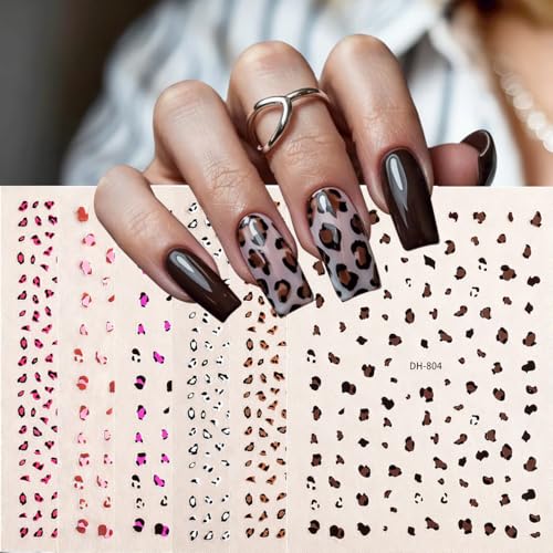 Leopard Print Nail Art Stickers - 6 Sheets 3D Self-Adhesive Designs