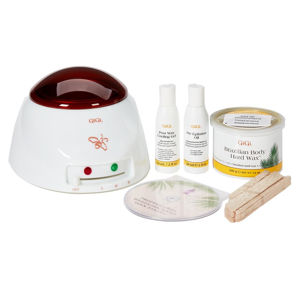 GiGi Brazilian Hard Wax Kit – At-Home Hair Removal Waxing Kit for Women with Wax Warmer, Applicator Sticks & Pre/Post Wax Care - Ideal for Face & Body
