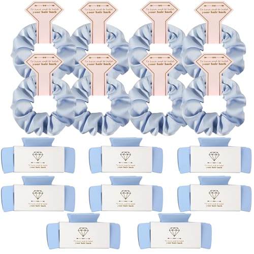 16pcs Dusty Blue Bridesmaid Hair Claw Clips & Scrunchies Set