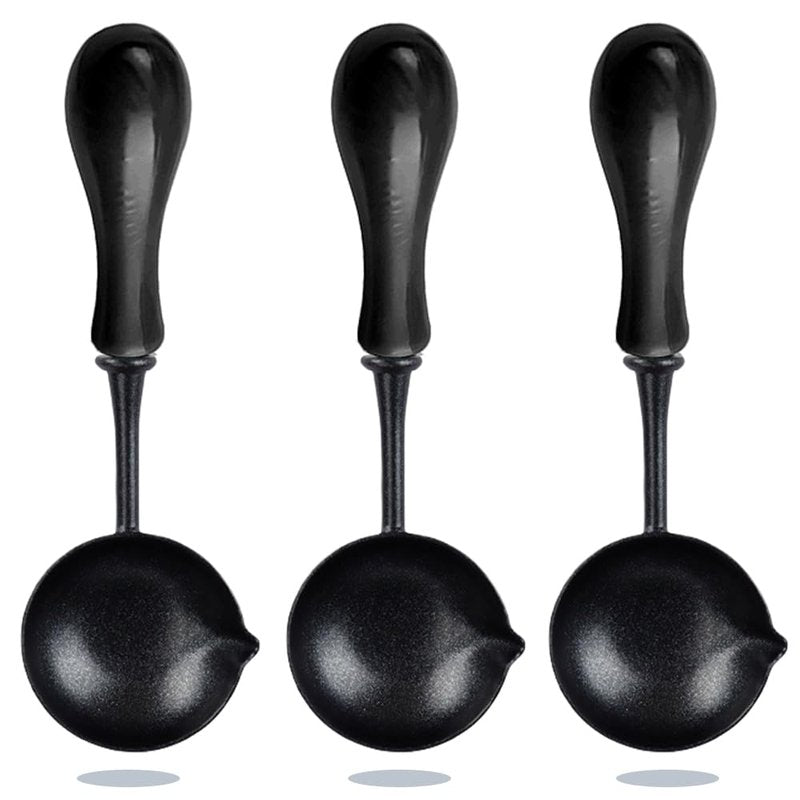 WUERLIN 3 Pieces Wax Seal Spoons with Wooden Handles,Non-Slip Sealing Waxing Spoon, Easy to Clean for DIY Wax Seal Stamp, Ideal for Envelope & Letter Art Crafts (Black)