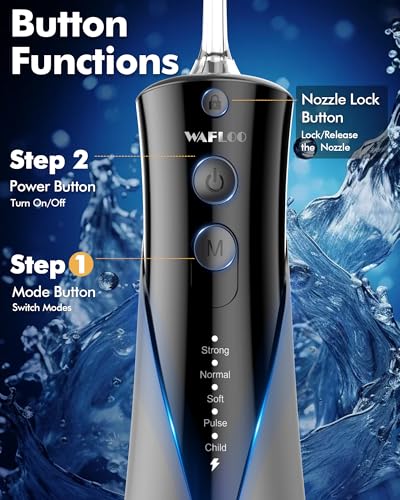 WAFLOO Cordless Water Flosser, 5 Modes Portable Dental Oral Irrigator, 300ml