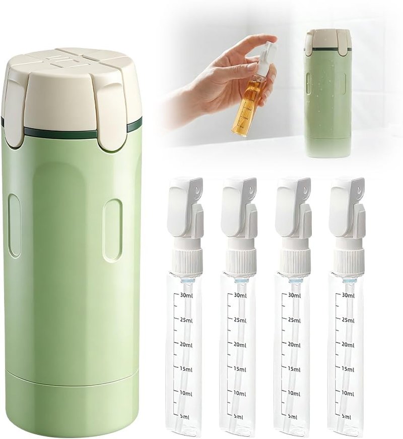 Travel Dispenser - 4-in-1 Portable Toiletry Bottles for Shampoo, Lotion, Conditioner | Travel Size Containers (Green)