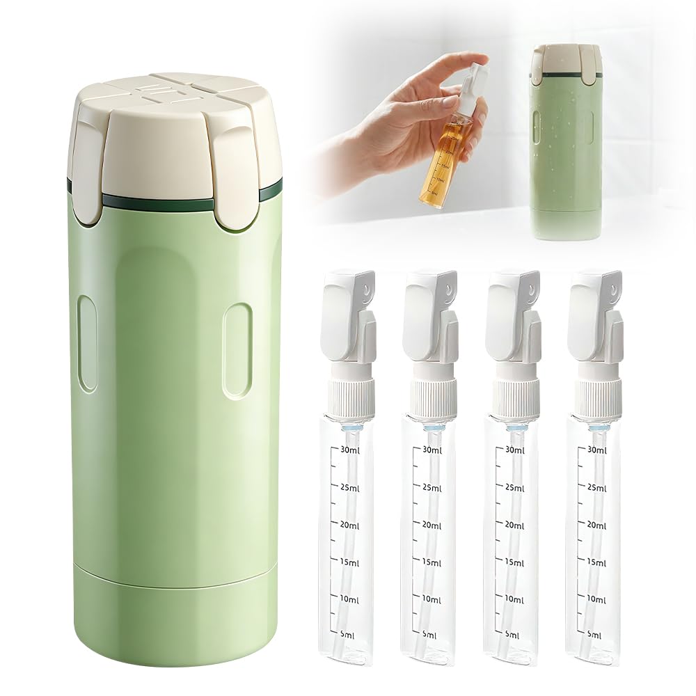 PUNHAIL 4 in 1 Travel Dispenser Bottle, 2026 New 4 Pack 30ML Travel Bottles for Toiletries, 4-in-1 Refillable Travel Dispenser Bottles, Portable Travel Containers for Shampoo Conditioner (1, Green)