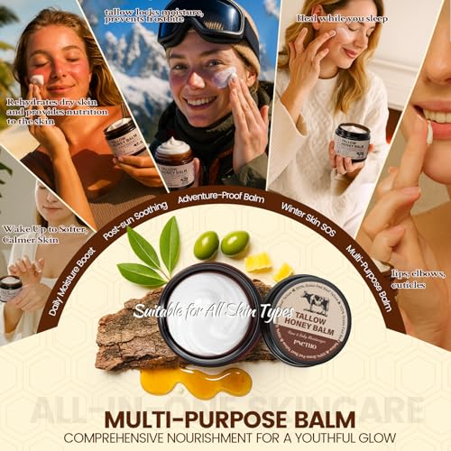 Beef Tallow Balm with Raw Honey – Deep Moisturizer for Face & Body 2.1 OZ