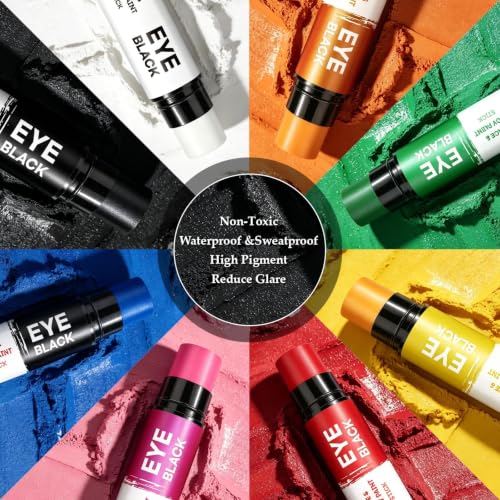 8 Color 16 Pack Waterproof Eye Black Sticks for Baseball & Sports Anti-Glare