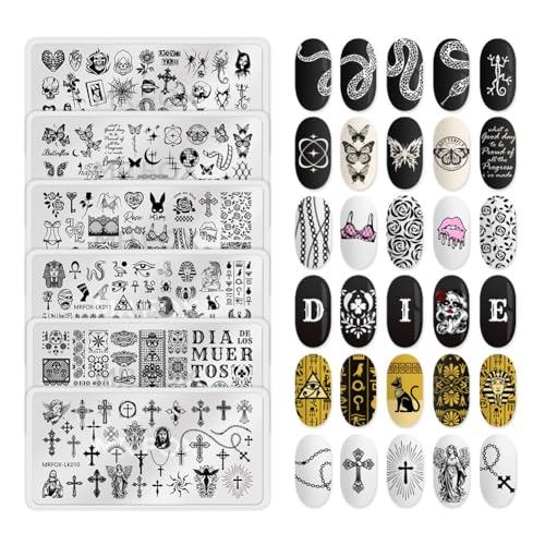 MR.FOX 6-Piece Nail Art Stamping Plate Set - Deep Etched Butterfly & Rose