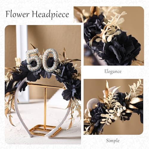 Black Flower Headband - Handmade Birthday Crown for Parties