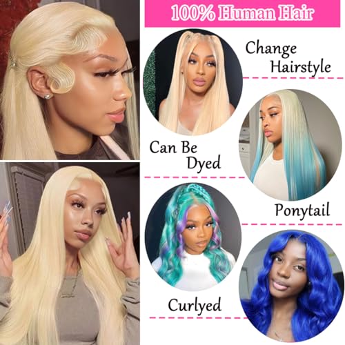 LETMIEO 30 Inch 613 Lace Front Wig Human Hair Blonde 13X6 HD Transparent Lace Front Wigs Human Hair 180% Density Blonde Glueless Wigs 613 HD Straight Lace Frontal Wig Pre Plucked