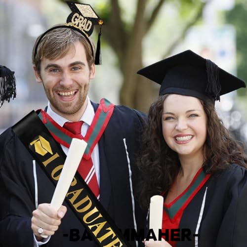 Graduation Headband and Black Satin Sash Set for Commencement Ceremony