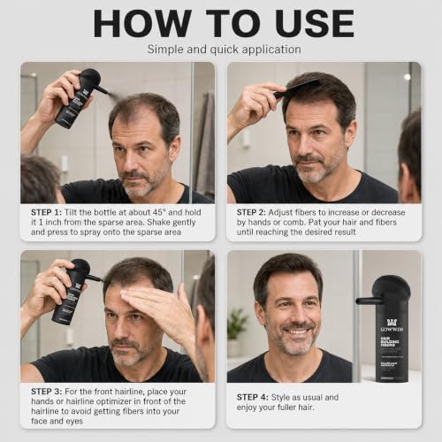 Gowwim Black Hair Fibers Spray Kit - Instant Thinning Hair Solution, 0.98oz, for Men & Women