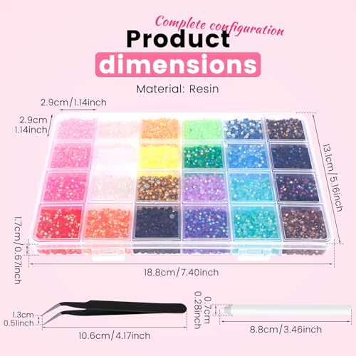 FALESOUL 24000Pcs Bedazzler Kit, 3mm Flatback Resin Rhinestones for Crafts