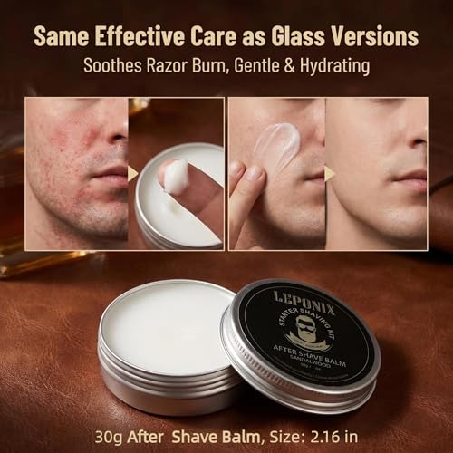 Shaving Kit, TSA Approved Travel Size Grooming Set - 60ml 2-in-1 Facial Cleanser & Shaving Cream, Shaving Brush and Bowl & 30g Solid Aftershave Balm, Gift Set for Men Boyfriend Stocking Stuffers
