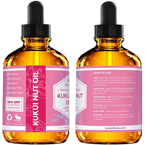 Leven Rose Kukui Nut Oil 4 oz - Cold-Pressed Face & Hair Moisturizer