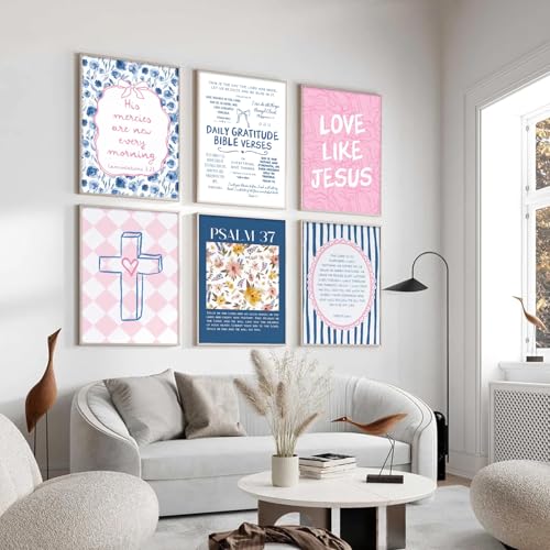 Christian Wall Art Set - Pink Blue Bible Verse Canvas Prints 8x10