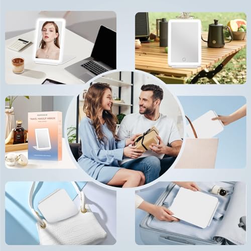 FUNTOUCH White Rechargeable Travel Makeup Mirror with 72 LEDs