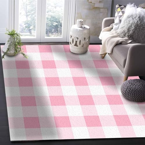 Pink Checkered Area Rug 2'x3' Non-Slip for Living Room & Bedroom