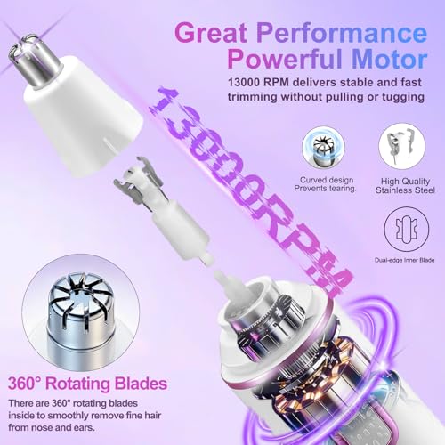 Nose Hair Trimmer for Women,USB Rechargeable Ear and Nose Trimmer,2026 Professiona 2 in 1 Painless Eyebrow & Facial Hair Trimmer Remover,IPX7 Waterproof,Portable Nasal Hair Clipper,Dual-Edge Blades