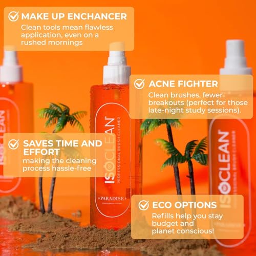 Isoclean Makeup Brush Cleaner Spray Paradise Fragrance 3 fl oz - Fast Drying, No Rinse