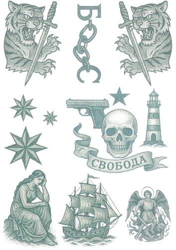 Realistic Russian Prison Temporary Tattoos – 2 A4 Sheets