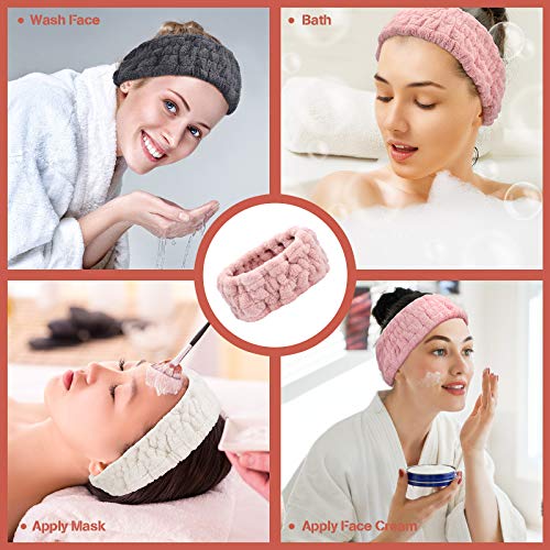 Chuangdi 3 Pcs Facial Makeup Headband, Pink, Milky-white, Dark Grey