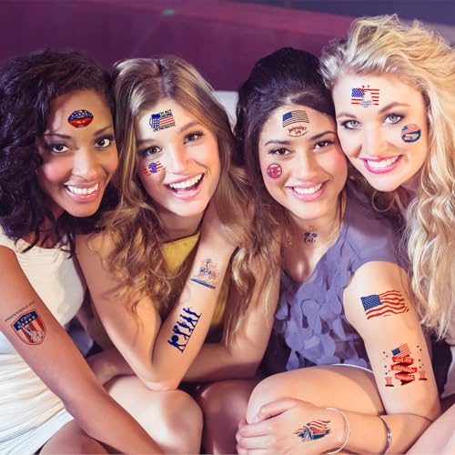 4th of July Temporary Tattoos - 100 Patriotic USA Flag Stickers