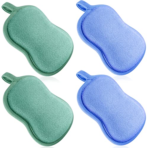 Tatuo 4 Pcs Baby Bath Sponge Set - Soft Shower Sponges in Green & Blue