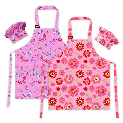 Kids Chef Apron and Hat Set - Adjustable 4 Pack for Toddlers