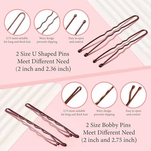 300PCS Hair Styling Kit: Brown Bobby Pins, Hair Pins & Bands
