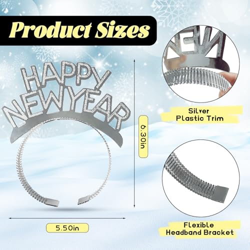 2026 Happy New Year Glitter Headbands - Set of 4 Party Accessories