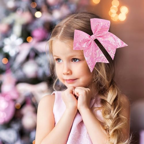 12-Color Jumbo Sequin Cheer Bow Set – 7-Inch Glitter Hair Clips for Girls